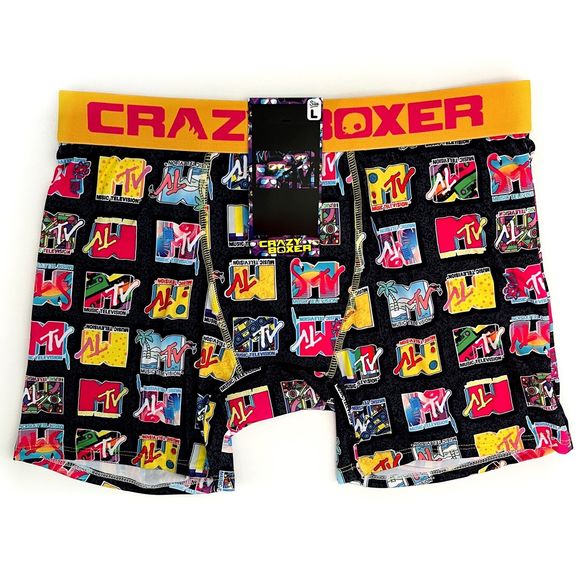 MTV Logo Crazy Boxer Briefs Mens Large Underwear Retro 90s TV Colorful Fun Gift - Picture 1 of 8